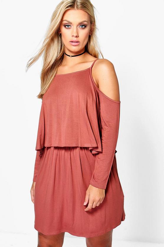 Plus Claire Cold Shoulder Ruffle Swing Dress